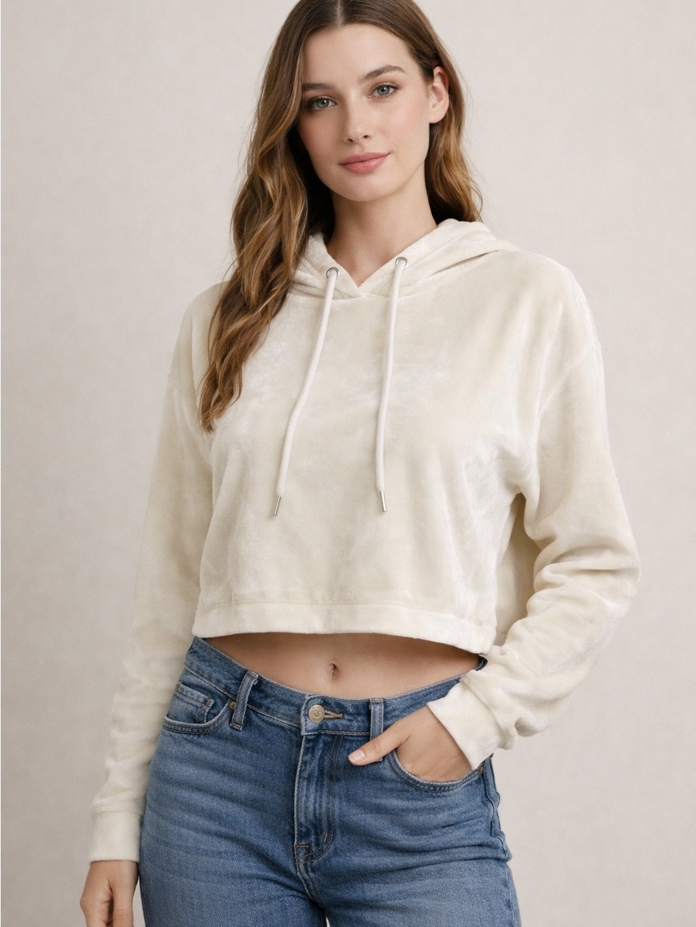 True Religion World Tour Cropped Velvet Hoodie
